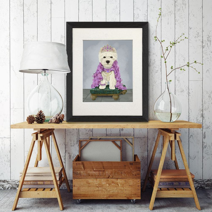 West Highland Terrier with Tiara, Dog Art Print, Wall art | Print 14x11inch