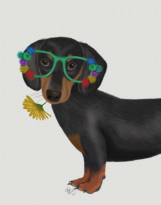 Dachshund Flower Glasses, Dog Art Print, Wall art | FabFunky
