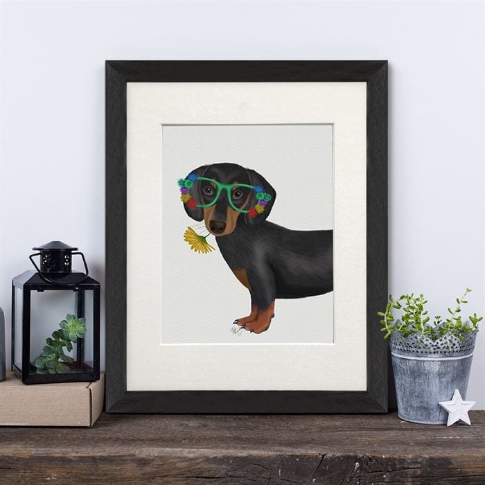 Dachshund Flower Glasses, Dog Art Print, Wall art | Print 14x11inch