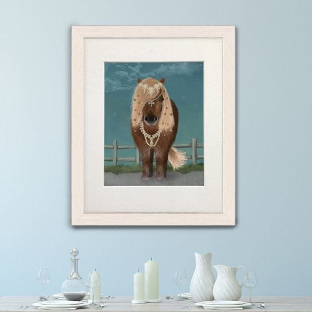 Horse Brown Pony with Bells, Full, Animal Art Print | Print 14x11inch