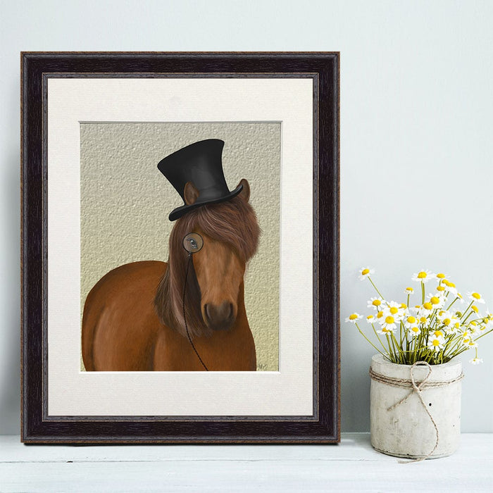 Horse Top Hat and Monocle, Animal Art Print | Print 14x11inch