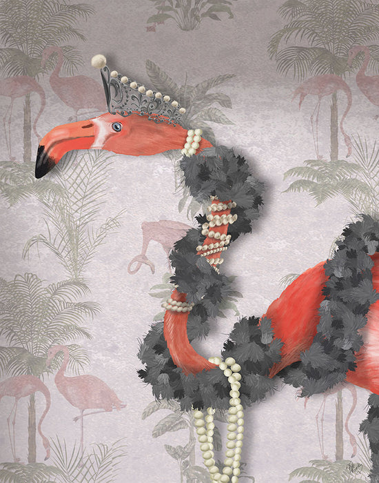 Flamingo and Pearls, Portrait, Bird Art Print, Wall Art | FabFunky
