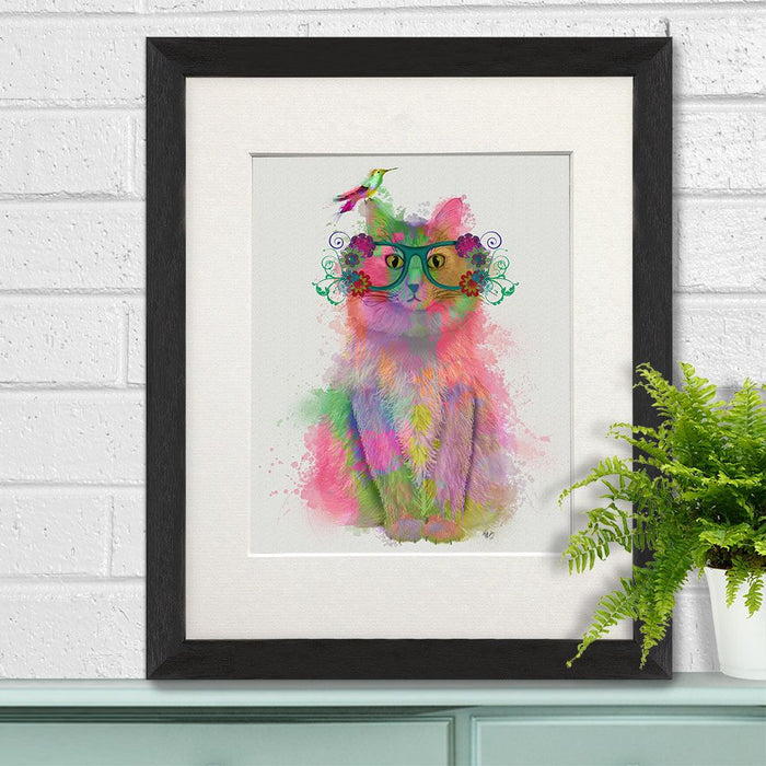 Cat Rainbow Splash 8, Art Print, Canvas Wall Art | Print 14x11inch