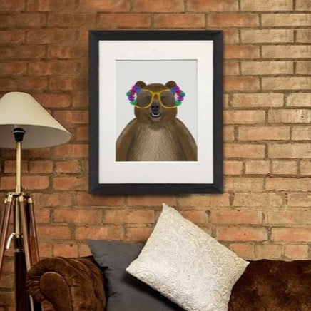 Bear and Flower Glasses, Animal Art Print, Wall Art | Print 14x11inch