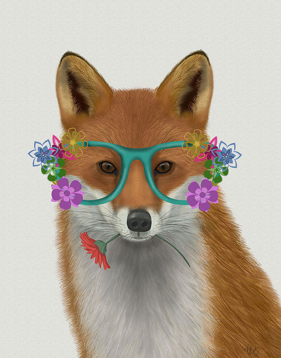 Fox and Flower Glasses, Art Print, Canvas Wall Art | FabFunky