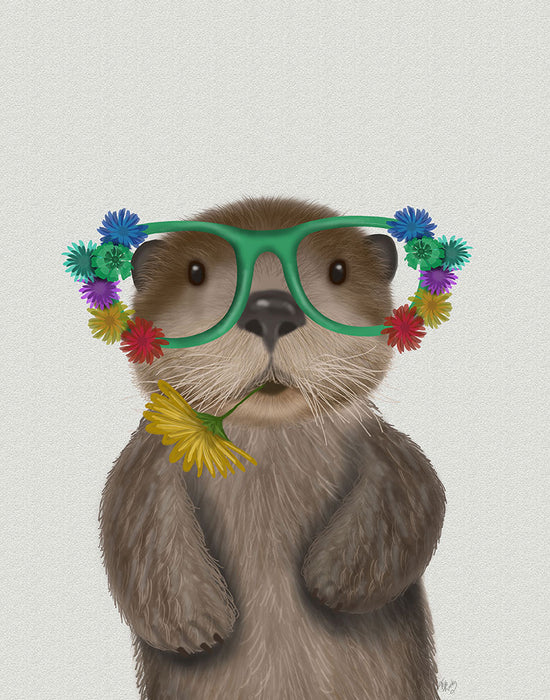 Otter and Flower Glasses, Art Print, Canvas Wall Art | FabFunky