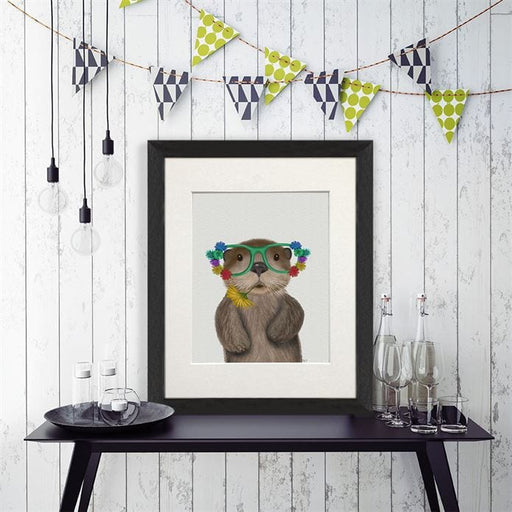 Otter and Flower Glasses, Art Print, Canvas Wall Art | Print 14x11inch