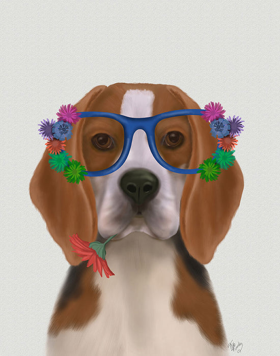Beagle and Flower Glasses , Dog Art Print, Wall art | FabFunky