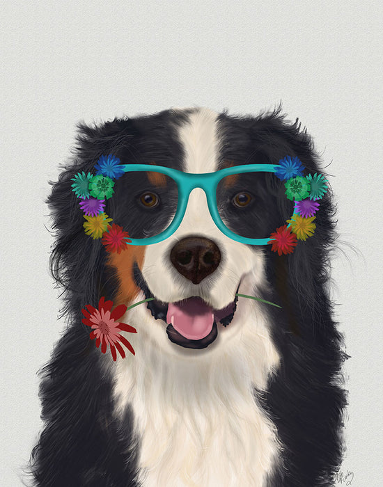 Bernese and Flower Glasses, Dog Art Print, Wall art | FabFunky