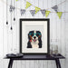 Bernese and Flower Glasses, Dog Art Print, Wall art | Print 14x11inch