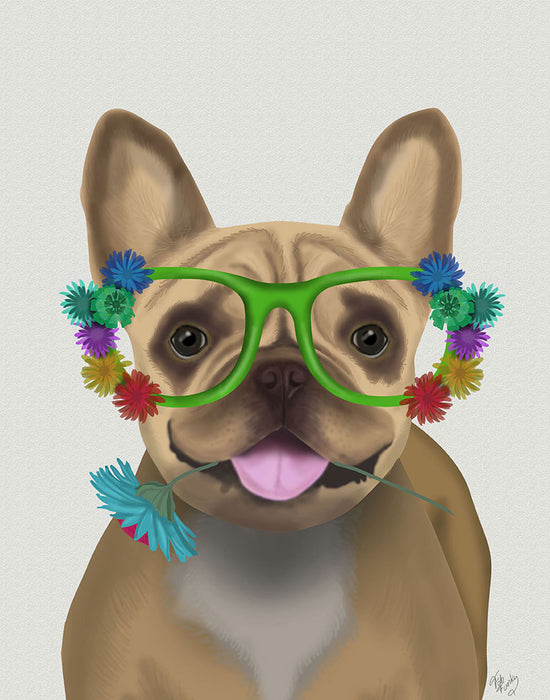 French Bulldog and Flower Glasses, Dog Art Print, Wall art | FabFunky
