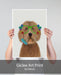 Labradoodle Golden and Flower Glasses, Dog Art Print, Wall art | Print 18x24inch