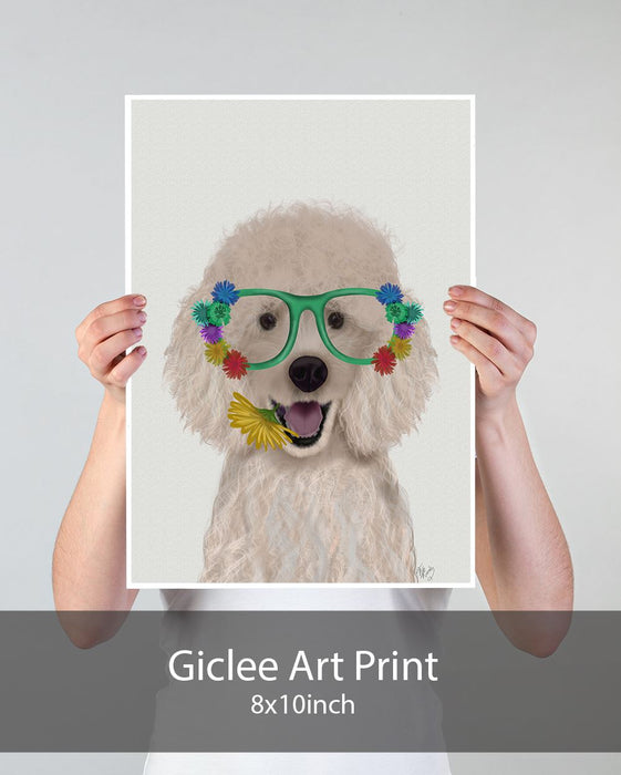 Poodle, White and Flower Glasses, Dog Art Print, Wall art | Print 18x24inch