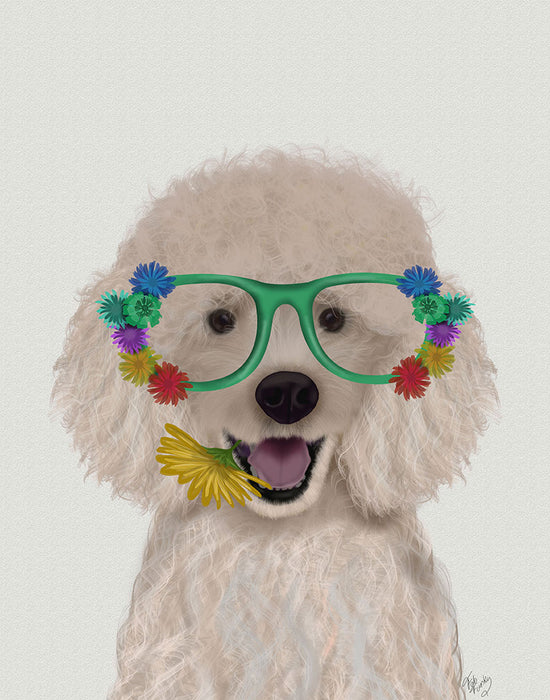 Poodle, White and Flower Glasses, Dog Art Print, Wall art | FabFunky