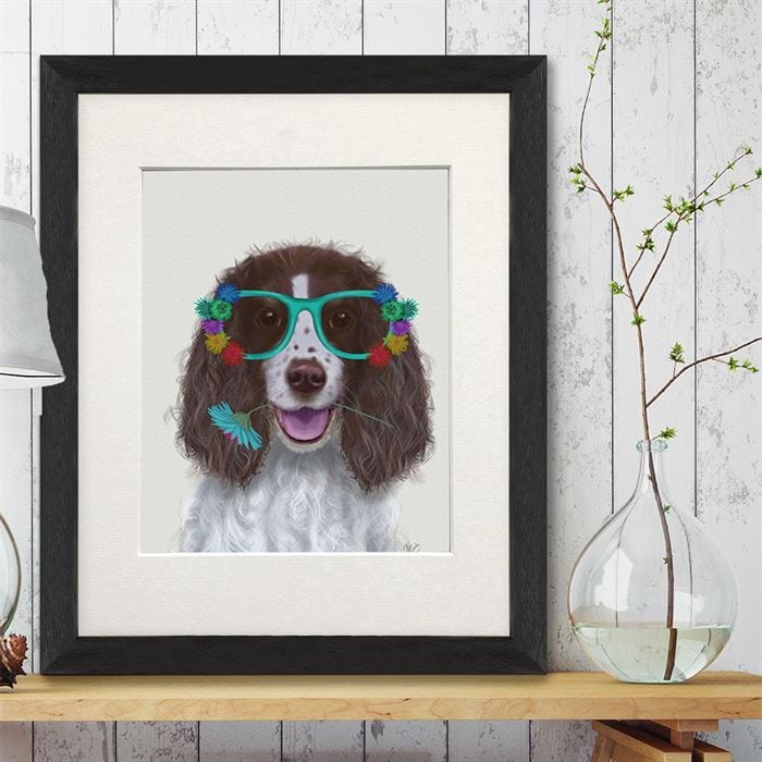 Springer Spaniel and Flower Glasses, Dog Art Print, Wall art | Print 14x11inch
