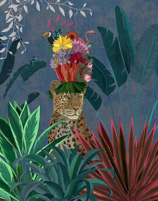Leopard with Headdress, Art Print, Canvas Wall Art | FabFunky