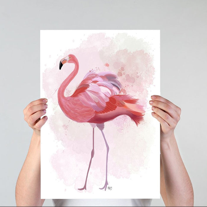 Fluffy Flamingo 1, Bird Art Print, Wall Art | Print 18x24inch