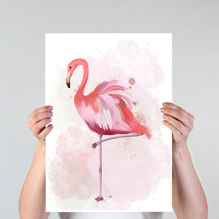 Fluffy Flamingo 4, Bird Art Print, Wall Art | Print 18x24inch