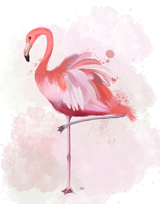 Fluffy Flamingo 4, Bird Art Print, Wall Art | FabFunky