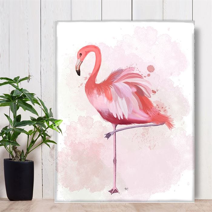 Fluffy Flamingo 4, Bird Art Print, Wall Art | Print 14x11inch