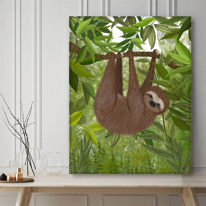 Sloth Hanging Around, Art Print, Canvas Wall Art | Print 14x11inch
