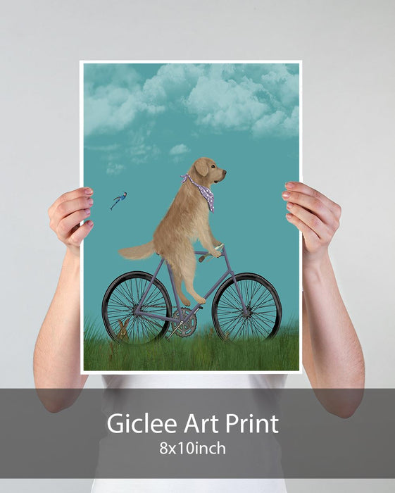 Golden Retriever Bicycle, Dog Art Print, Wall art | Print 18x24inch