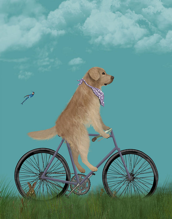 Golden Retriever Bicycle, Dog Art Print, Wall art | FabFunky