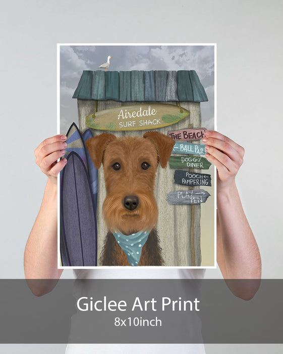 Airedale Surf Shack, Dog Art Print, Wall art | Print 18x24inch