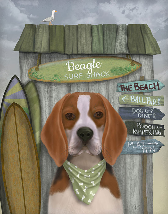 Beagle Surf Shack, Dog Art Print, Wall art | FabFunky
