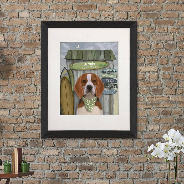 Beagle Surf Shack, Dog Art Print, Wall art | Print 14x11inch