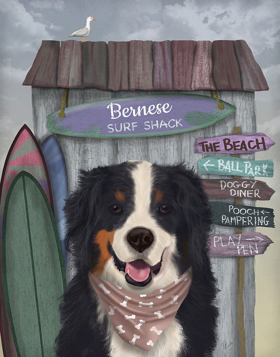Bernese Surf Shack, Dog Art Print, Wall art | FabFunky