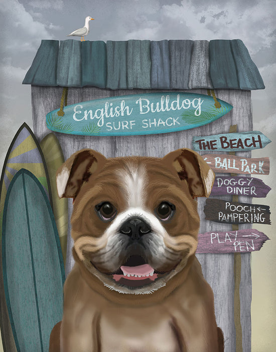 English Bulldog Surf Shack, Dog Art Print, Wall art | FabFunky