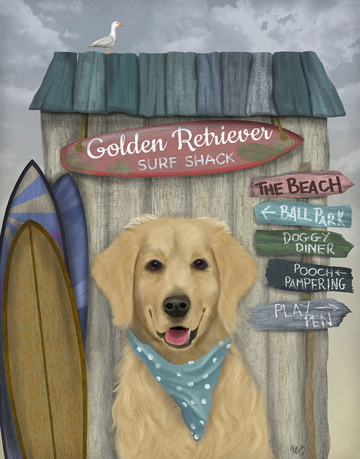 Golden Retriever Surf Shack, Dog Art Print, Wall art | FabFunky