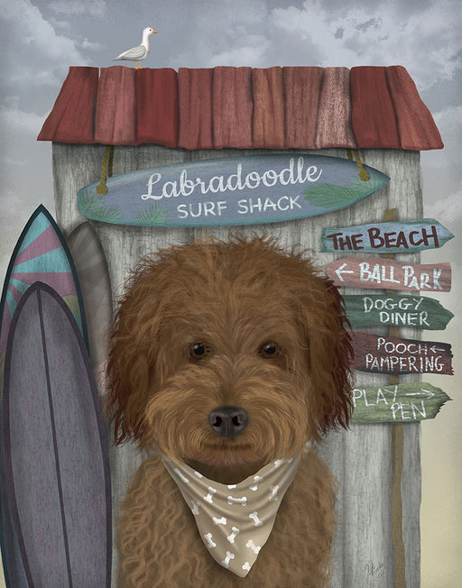 Labradoodle, Brown, Surf Shack, Dog Art Print, Wall art | FabFunky