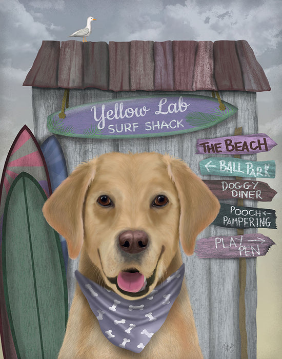 Labrador Yellow Surf Shack, Dog Art Print, Wall art | FabFunky