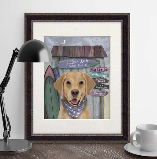 Labrador Yellow Surf Shack, Dog Art Print, Wall art | Print 14x11inch