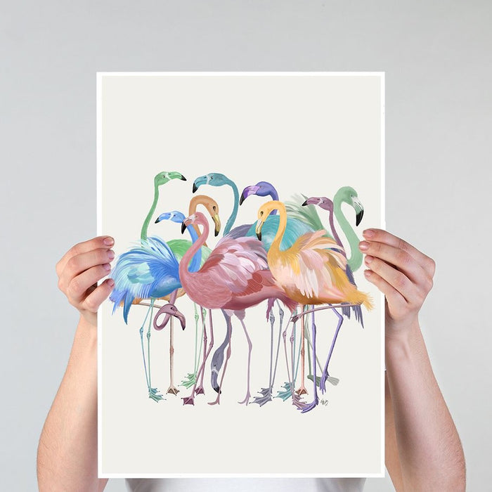 Flamingos in Pastels, Bird Art Print, Wall Art | Print 18x24inch