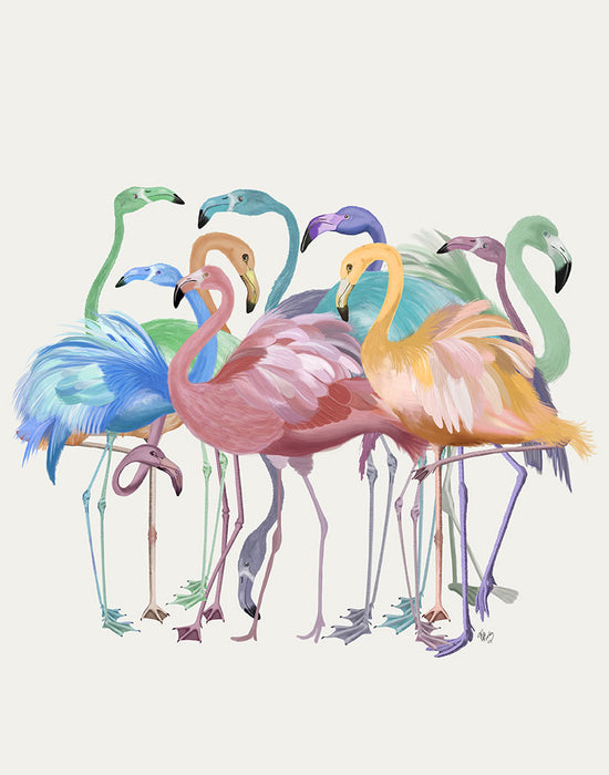 Flamingos in Pastels, Bird Art Print, Wall Art | FabFunky