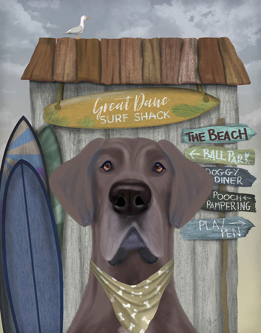 Great Dane Surf Shack, Dog Art Print, Wall art | FabFunky