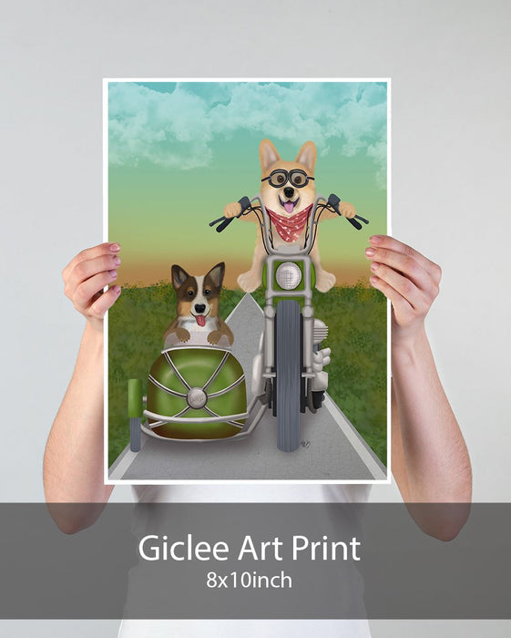 Corgi Chopper and Sidecar, Dog Art Print, Wall art | Print 18x24inch