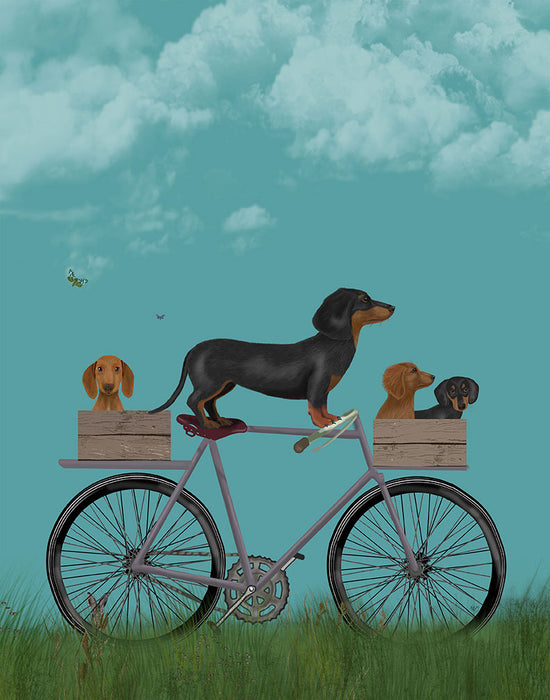 Dachshunds on Bicycle, Dog Art Print, Wall art | FabFunky