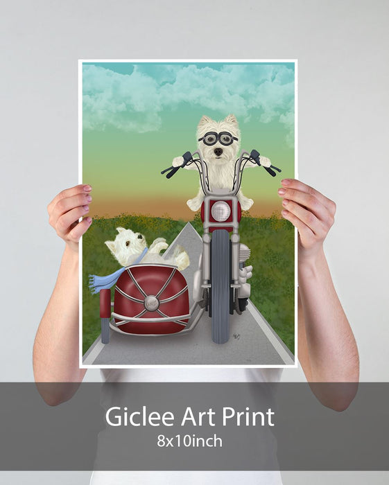 Westie Chopper and Sidecar, Dog Art Print, Wall art | Print 18x24inch