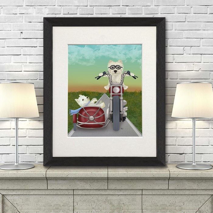 Westie Chopper and Sidecar, Dog Art Print, Wall art | Print 14x11inch