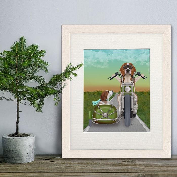 Beagle Chopper and Sidecar, Dog Art Print, Wall art | Print 14x11inch