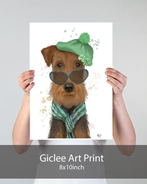 Airedale and Heart Glasses, Dog Art Print, Wall art | Print 18x24inch