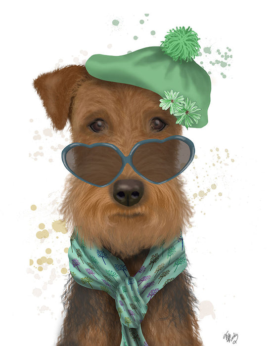 Airedale and Heart Glasses, Dog Art Print, Wall art | FabFunky