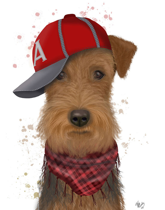 Airedale and Baseball Cap, Dog Art Print, Wall art | FabFunky