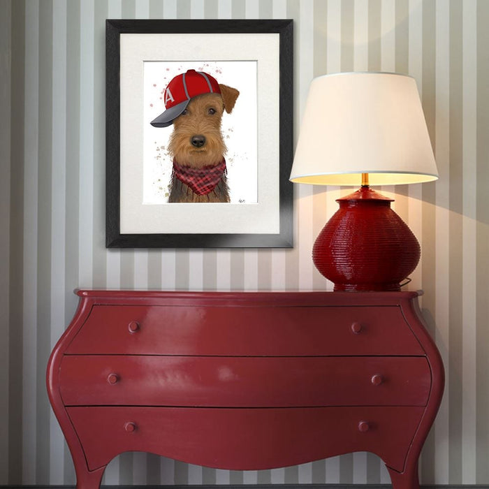 Airedale and Baseball Cap, Dog Art Print, Wall art | Print 14x11inch