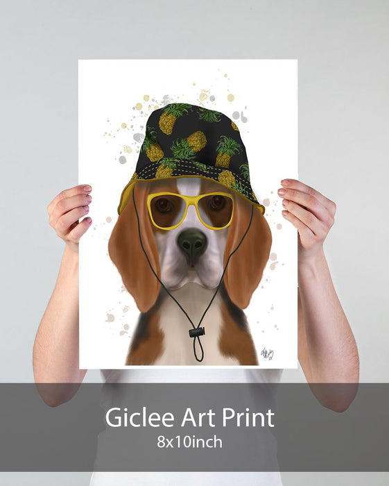 Beagle and Bucket Hat, Dog Art Print, Wall art | Print 18x24inch