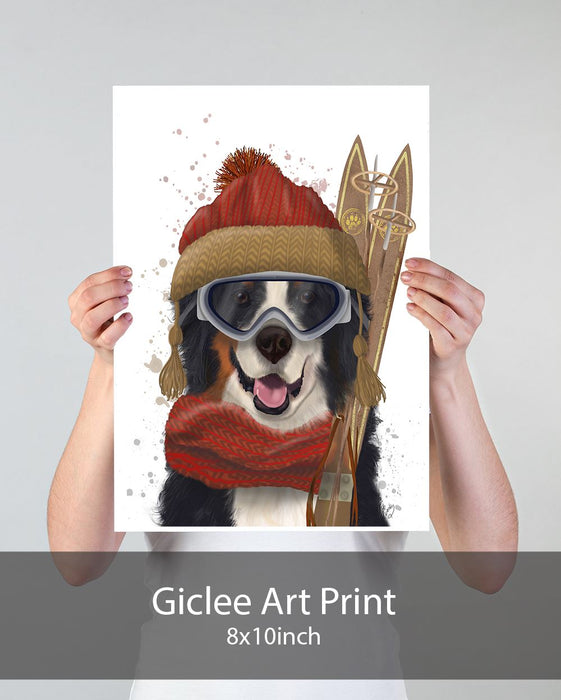Bernese Ski Dog, Dog Art Print, Wall art | Print 18x24inch